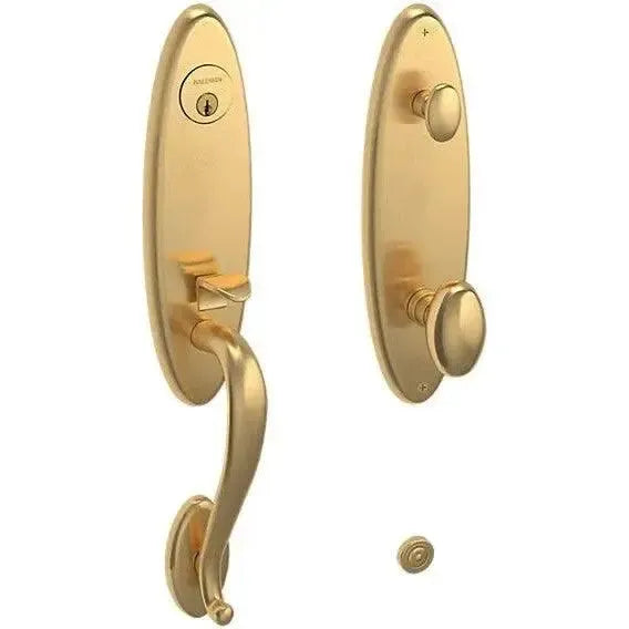 Baldwin Blakely Single Cylinder Handleset with Interior 5025 Egg Knob in Lifetime Satin Brass finish