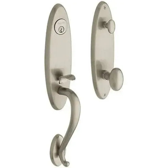 Baldwin Blakely Single Cylinder Handleset with Interior 5025 Egg Knob in Lifetime Satin Nickel finish