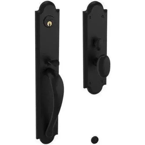 Baldwin Boulder Full Escutcheon Mortise Handleset Trim with Interior Oval Knob in Distressed Oil Rubbed Bronze finish