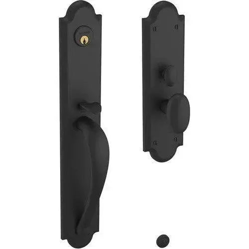 Baldwin Boulder Full Escutcheon Mortise Handleset Trim with Interior Oval Knob in Satin Black finish