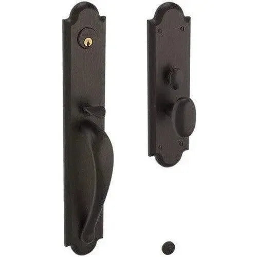 Baldwin Boulder Full Escutcheon Mortise Handleset Trim with Interior Oval Knob in Venetian Bronze finish