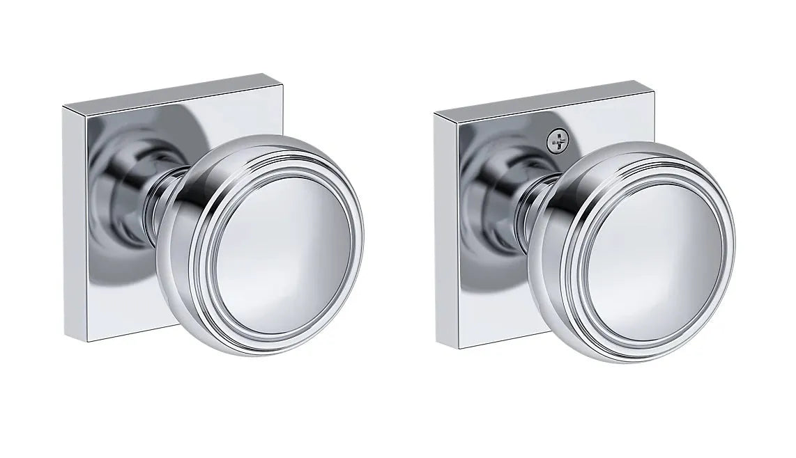 Baldwin Bremerton Knob with Contemporary Square Rosette in Polished Chrome finish