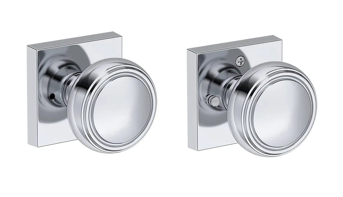 Baldwin Bremerton Knob with Contemporary Square Rosette in Polished Chrome finish