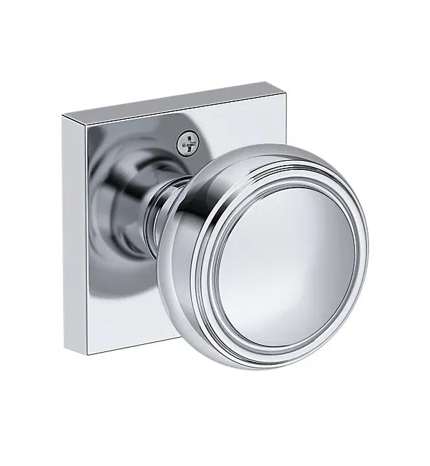 Baldwin Bremerton Knob with Contemporary Square Rosette in Polished Chrome finish