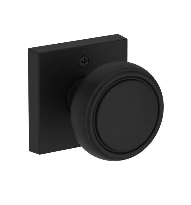 Baldwin Bremerton Knob with Contemporary Square Rosette in Satin Black finish