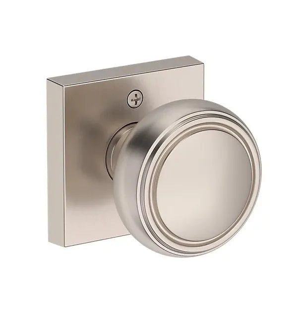 Baldwin Bremerton Knob with Contemporary Square Rosette in Satin Nickel finish