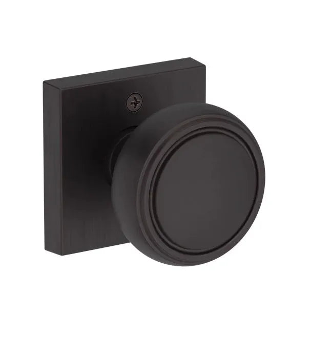Baldwin Bremerton Knob with Contemporary Square Rosette in Venetian Bronze finish