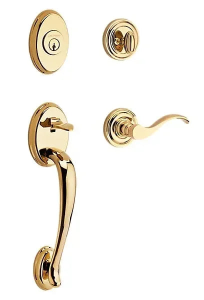 Baldwin Columbus Handleset with Interior Curve Lever with Traditional Round Rosette Lifetime Polished Brass