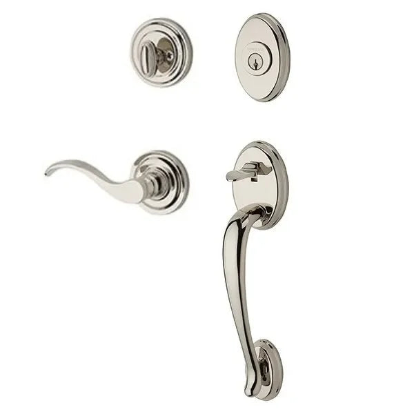 Baldwin Columbus Handleset with Interior Curve Lever with Traditional Round Rosette Lifetime Polished Nickel