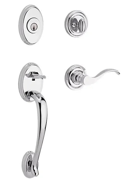 Baldwin Columbus Handleset with Interior Curve Lever with Traditional Round Rosette Polished Chrome