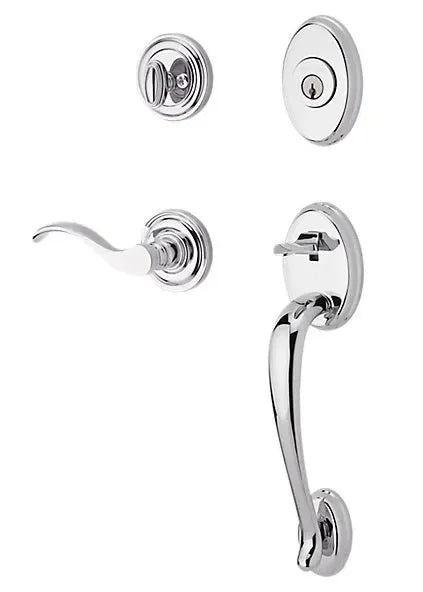 Baldwin Columbus Handleset with Interior Curve Lever with Traditional Round Rosette Polished Chrome