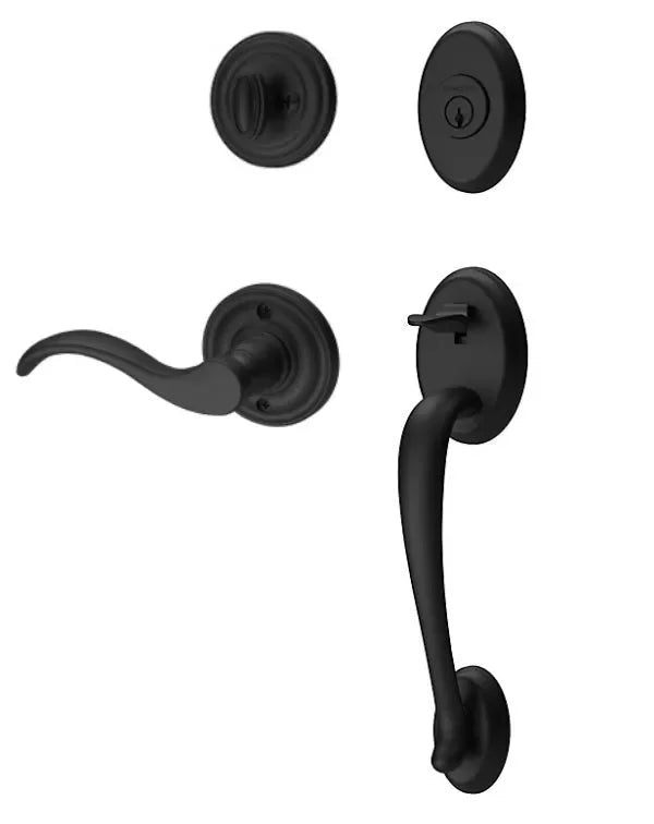 Baldwin Columbus Handleset with Interior Curve Lever with Traditional Round Rosette Satin Black