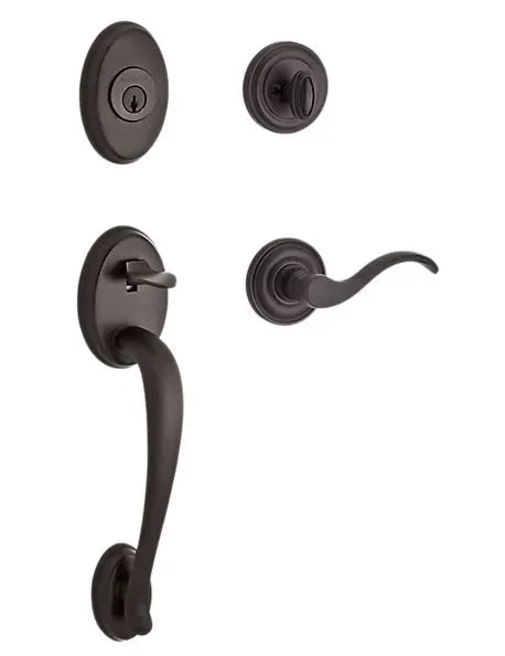 Baldwin Columbus Handleset with Interior Curve Lever with Traditional Round Rosette Venetian Bronze