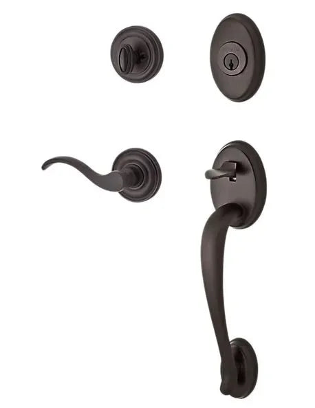 Baldwin Columbus Handleset with Interior Curve Lever with Traditional Round Rosette Venetian Bronze