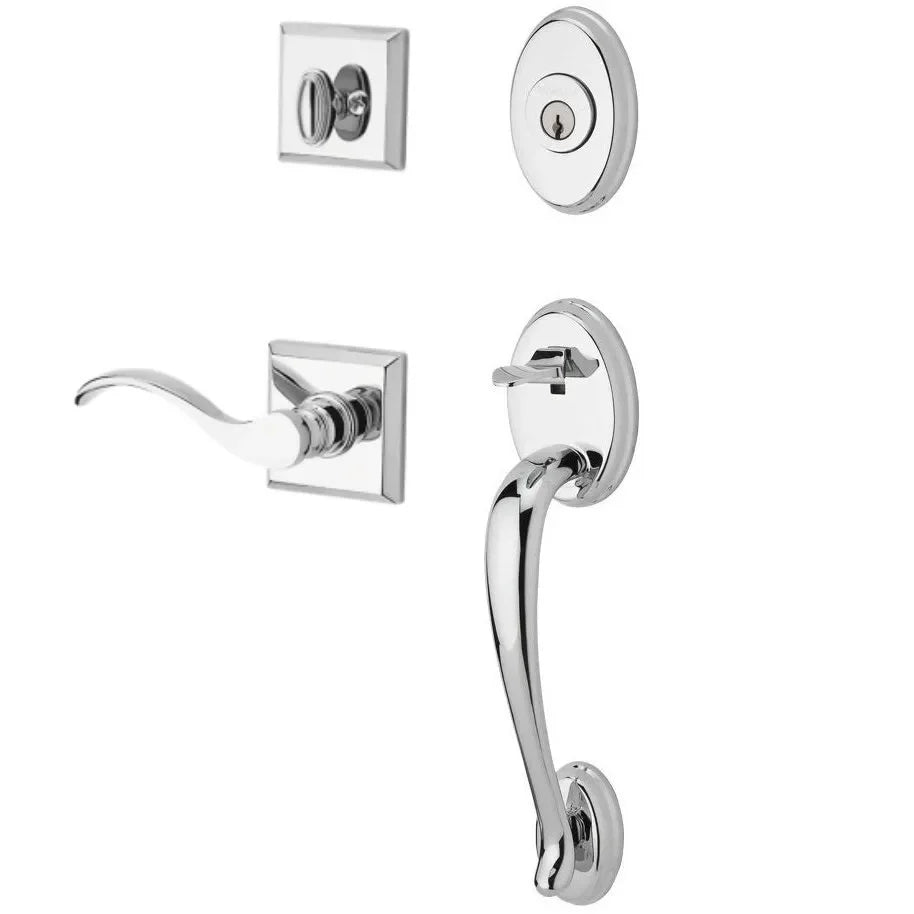 Baldwin Columbus Handleset with Interior Curve Lever with Traditional Square Rosette Polished Chrome