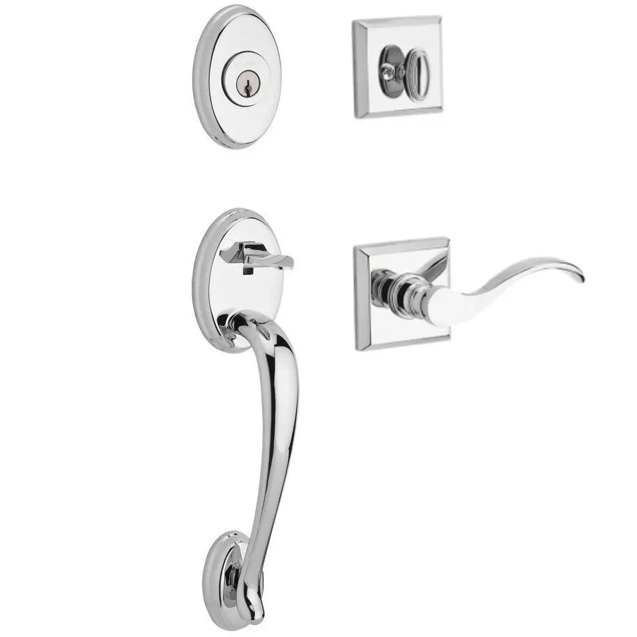 Baldwin Columbus Handleset with Interior Curve Lever with Traditional Square Rosette Polished Chrome