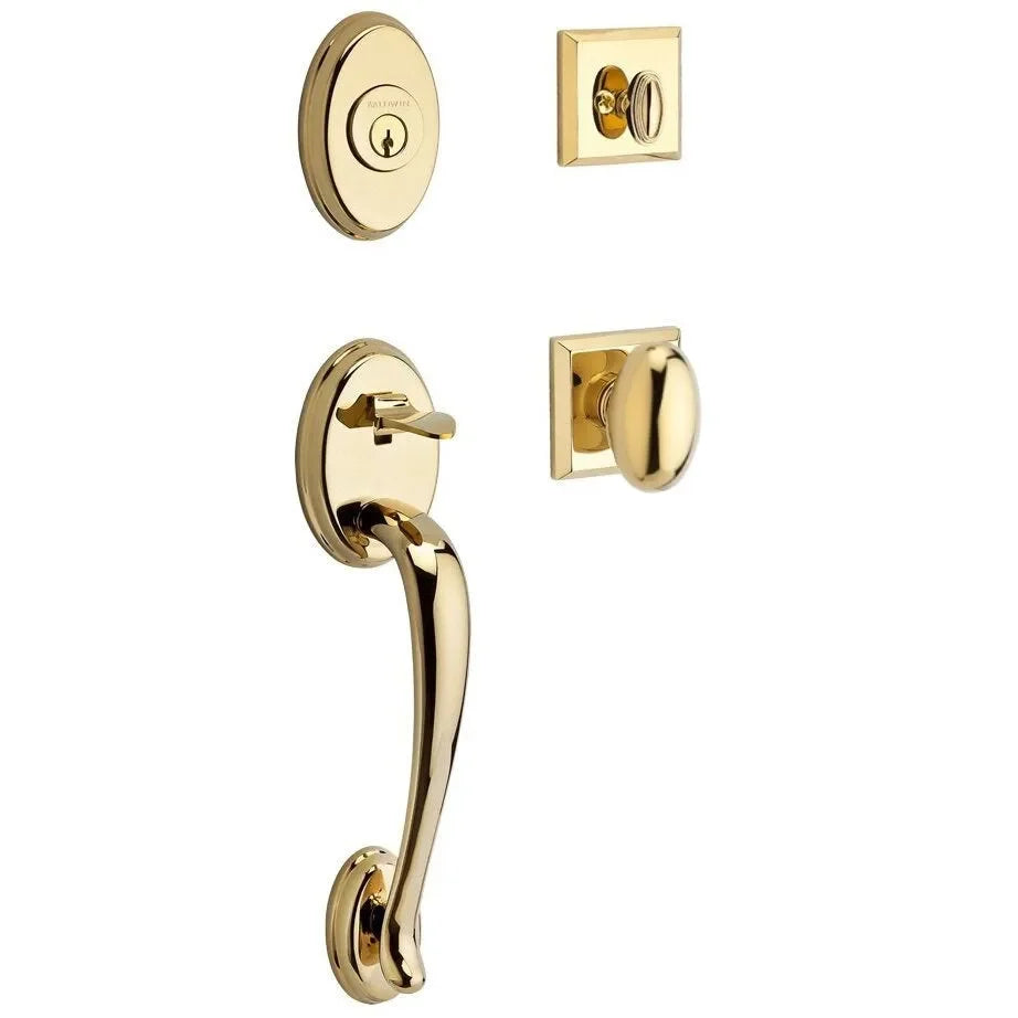Baldwin Columbus Handleset with Interior Ellipse Knob with Traditional Square Rosette Lifetime Polished Brass