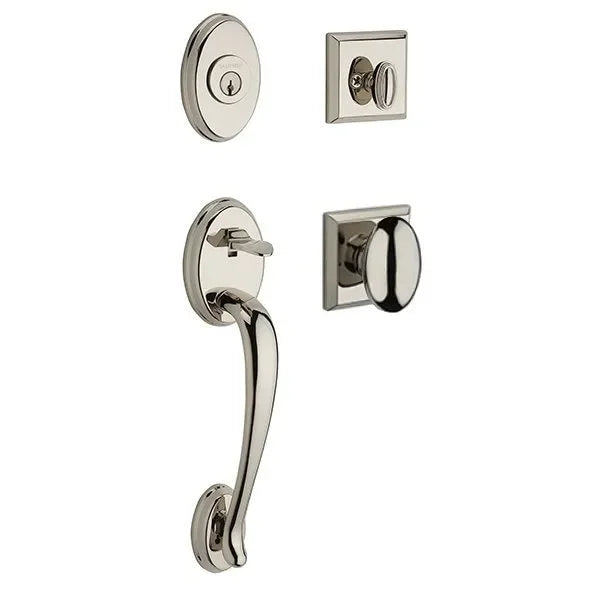 Baldwin Columbus Handleset with Interior Ellipse Knob with Traditional Square Rosette Lifetime Polished Nickel