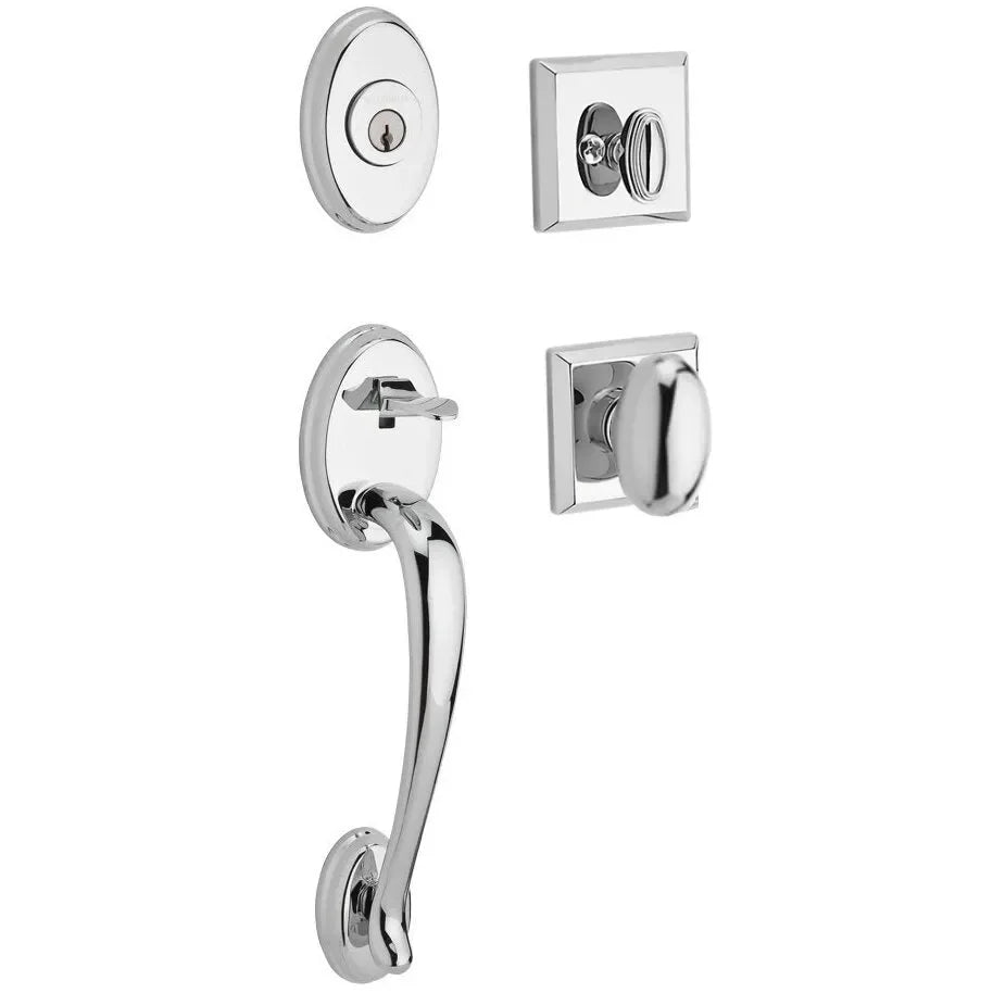 Baldwin Columbus Handleset with Interior Ellipse Knob with Traditional Square Rosette Polished Chrome