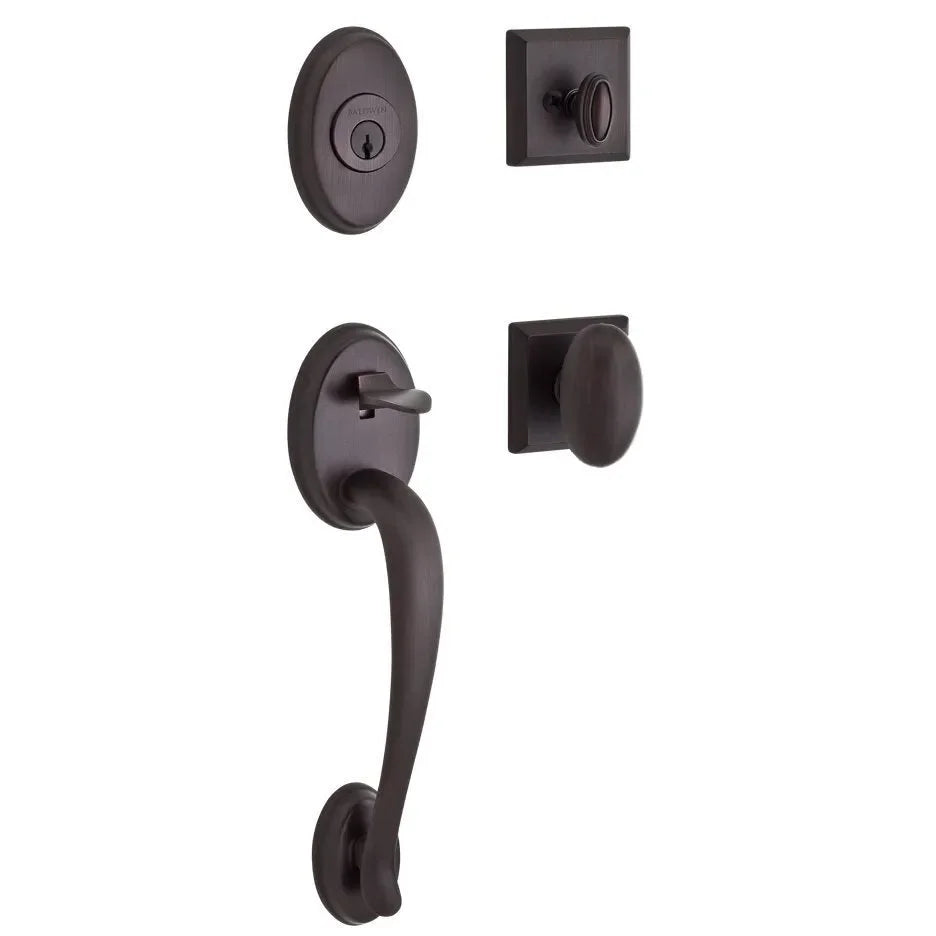 Baldwin Columbus Handleset with Interior Ellipse Knob with Traditional Square Rosette Venetian Bronze