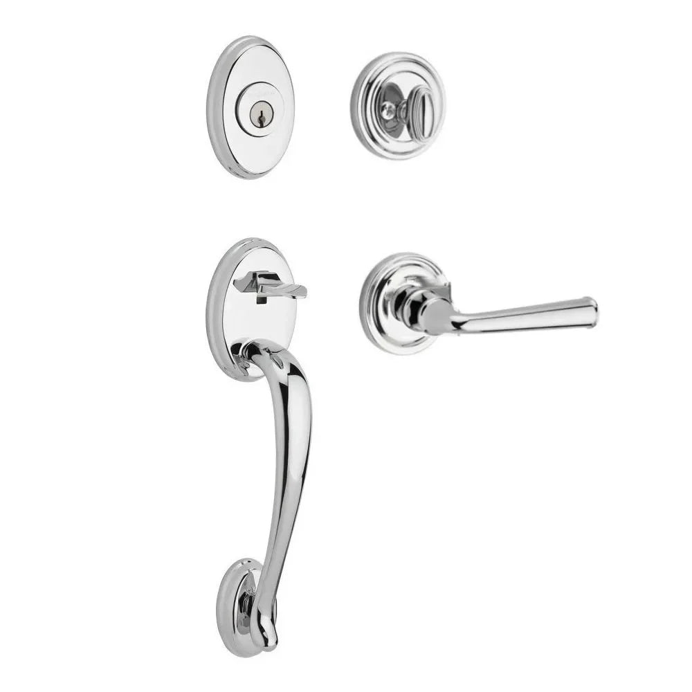 Baldwin Columbus Handleset with Interior Federal Lever with Traditional Round Rosette Polished Chrome