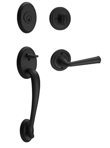 Baldwin Columbus Handleset with Interior Federal Lever with Traditional Round Rosette Satin Black