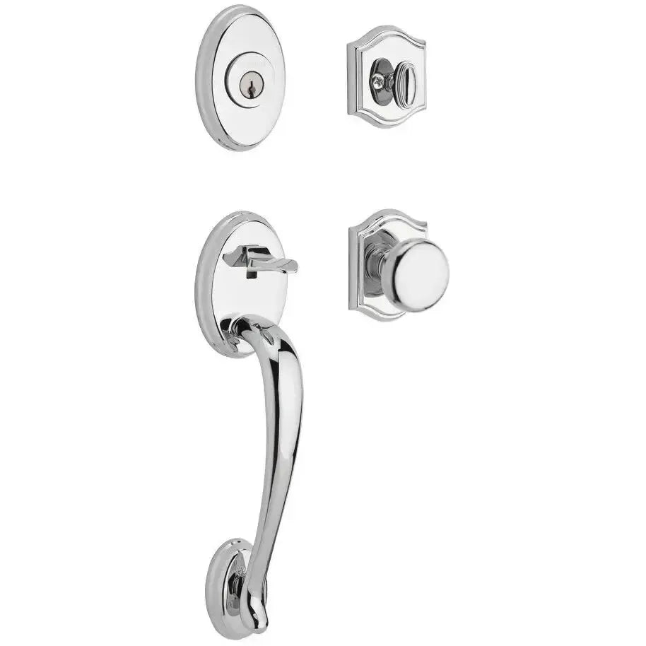Baldwin Columbus Handleset with Interior Round Knob with Traditional Arch Rosette in Polished Chrome finish