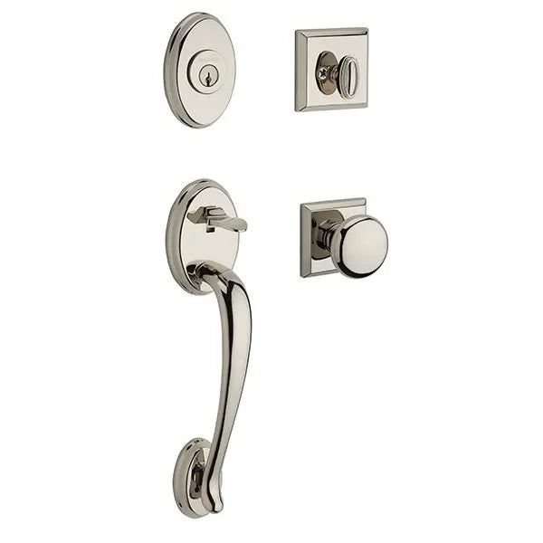 The Baldwin Reserve Columbus Handleset with Interior Round Knob with Traditional Square Rosette in finish.