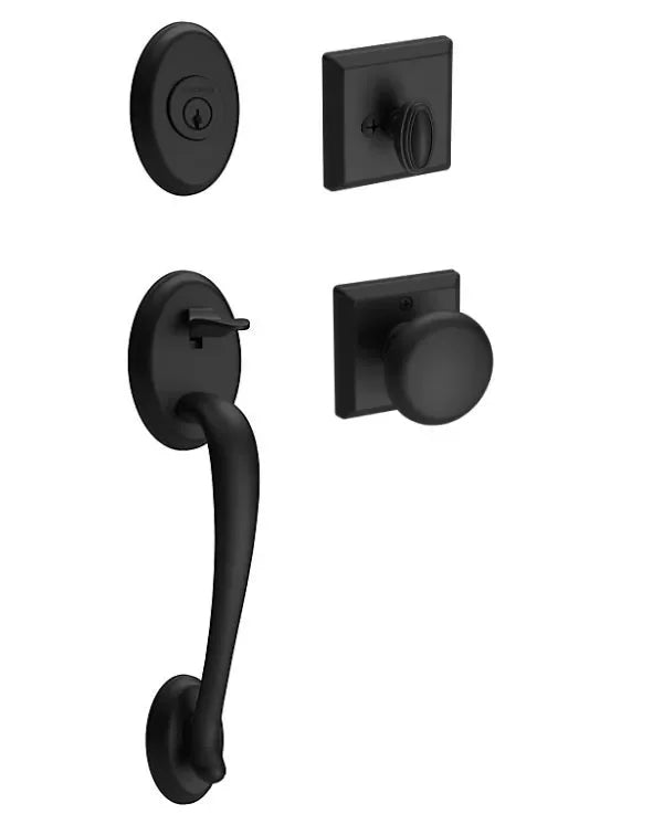 The Baldwin Reserve Columbus Handleset with Interior Round Knob with Traditional Square Rosette in finish.