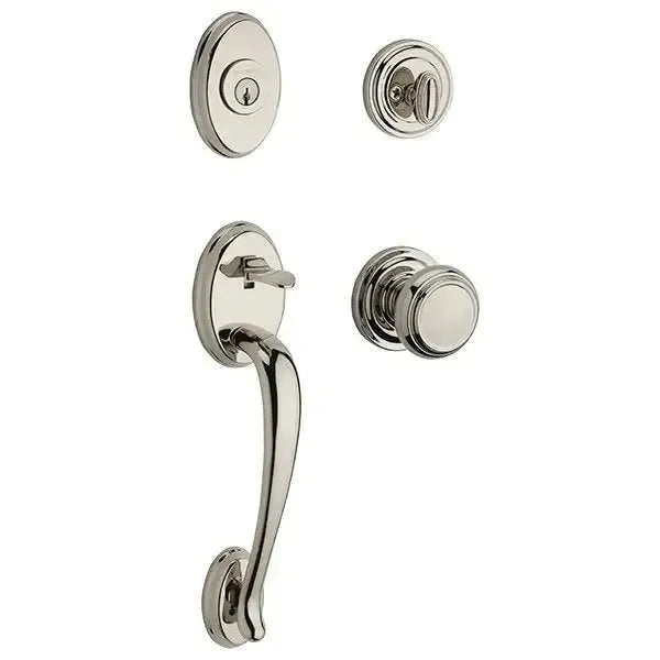 Baldwin Columbus Handleset with Interior Traditional Knob with Traditional Round Rosette in Lifetime Polished Nickel finish