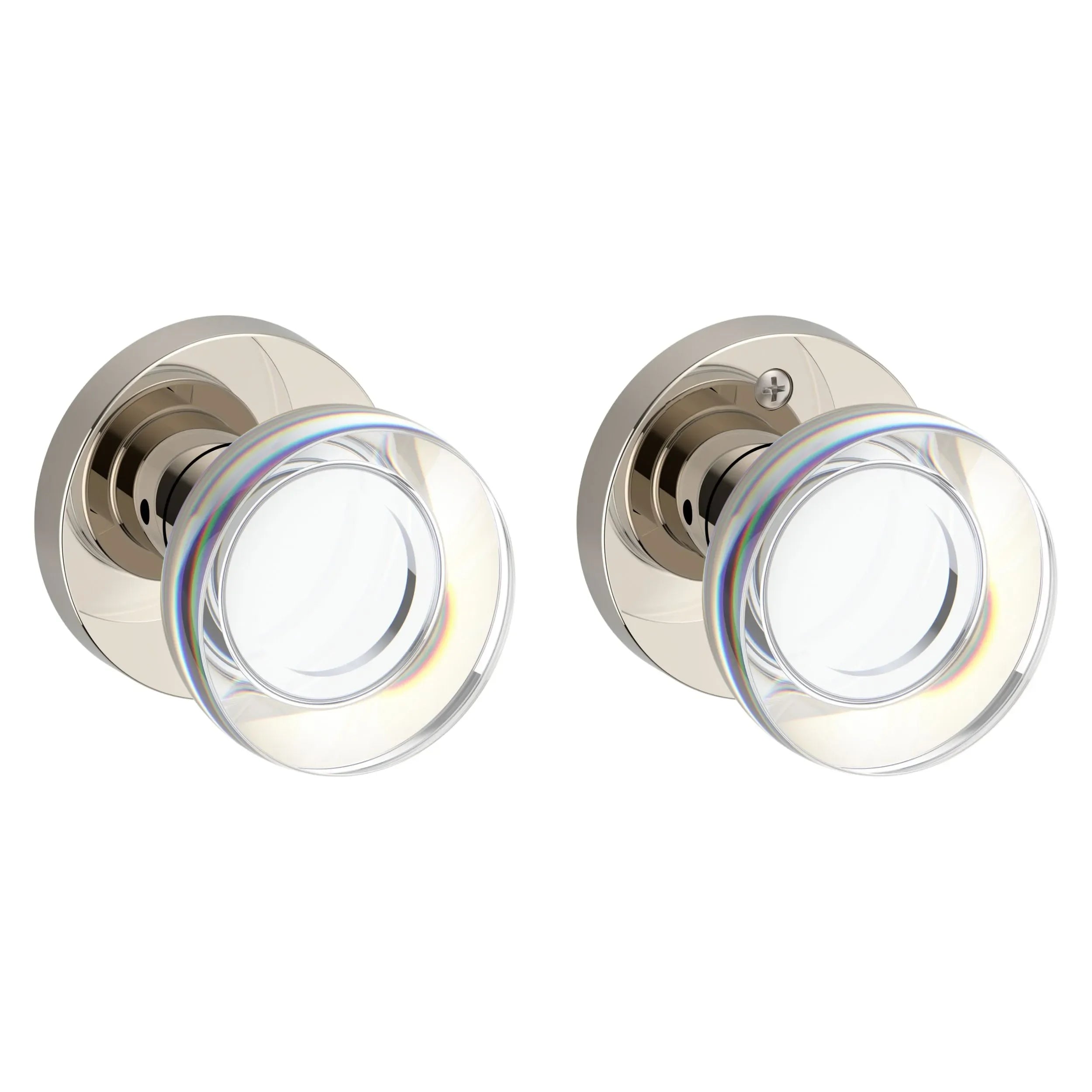 Baldwin Contemporary Crystal Knob with Contemporary Round Rosette Lifetime Polished Nickel