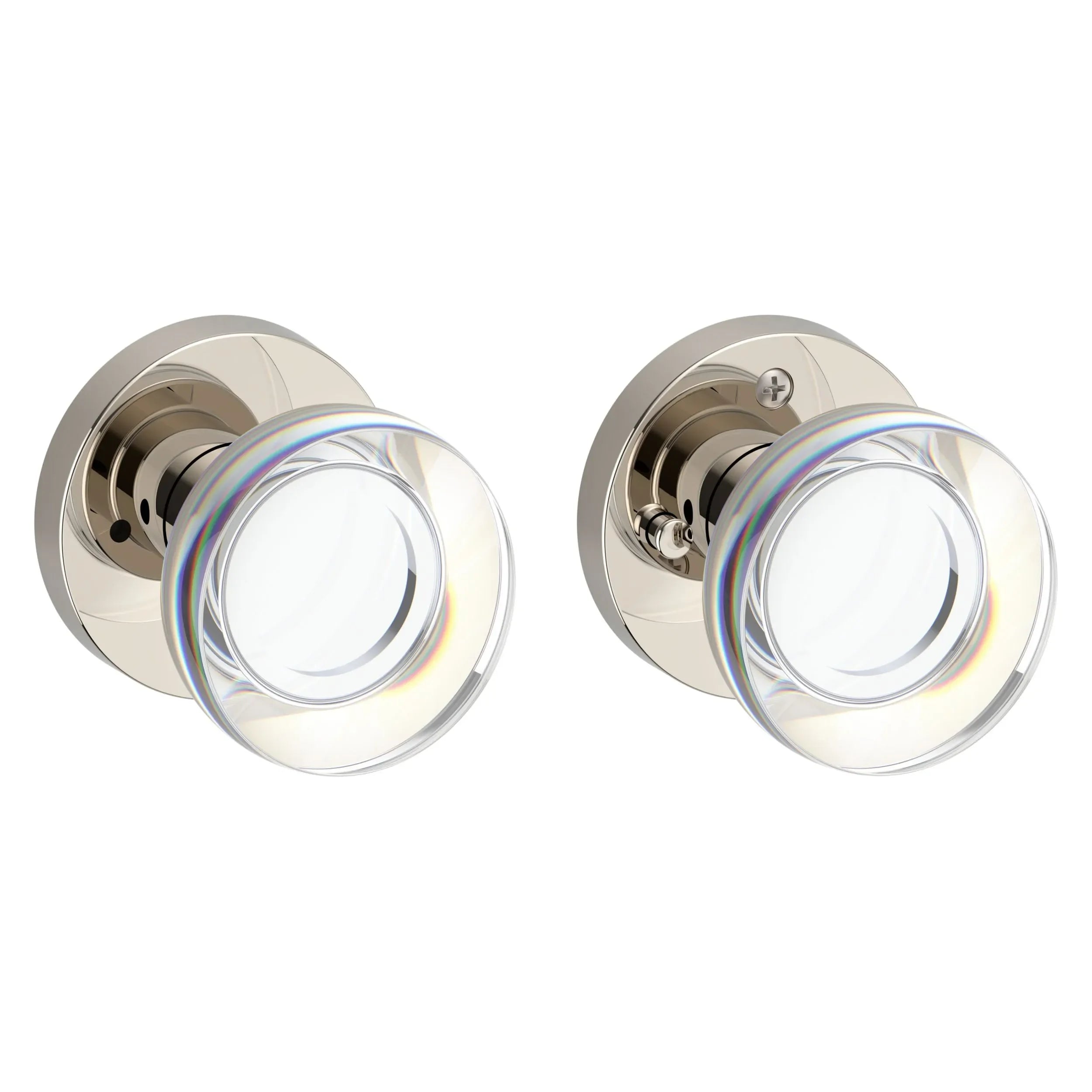 Baldwin Contemporary Crystal Knob with Contemporary Round Rosette Lifetime Polished Nickel