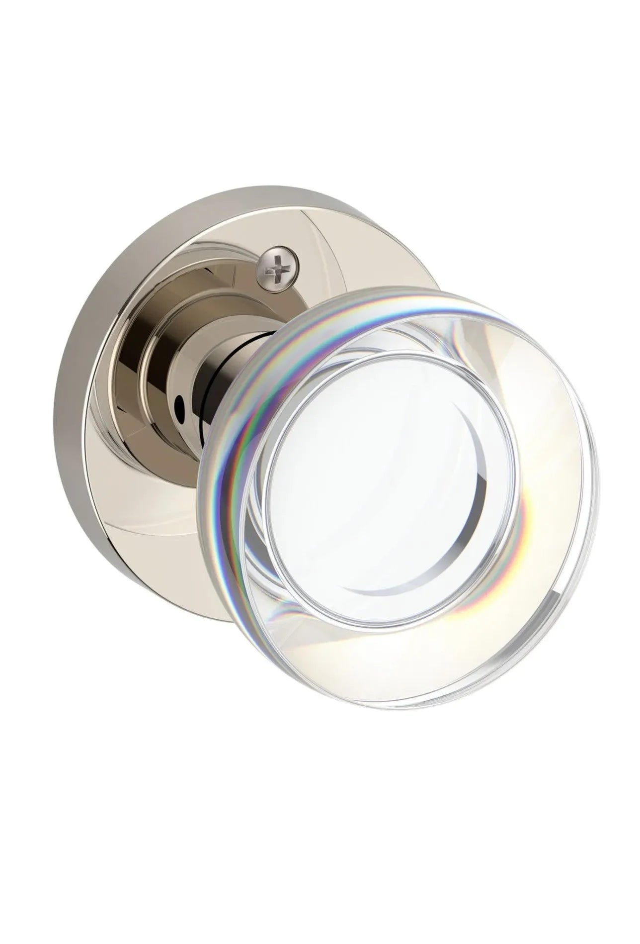 Baldwin Contemporary Crystal Knob with Contemporary Round Rosette Lifetime Polished Nickel