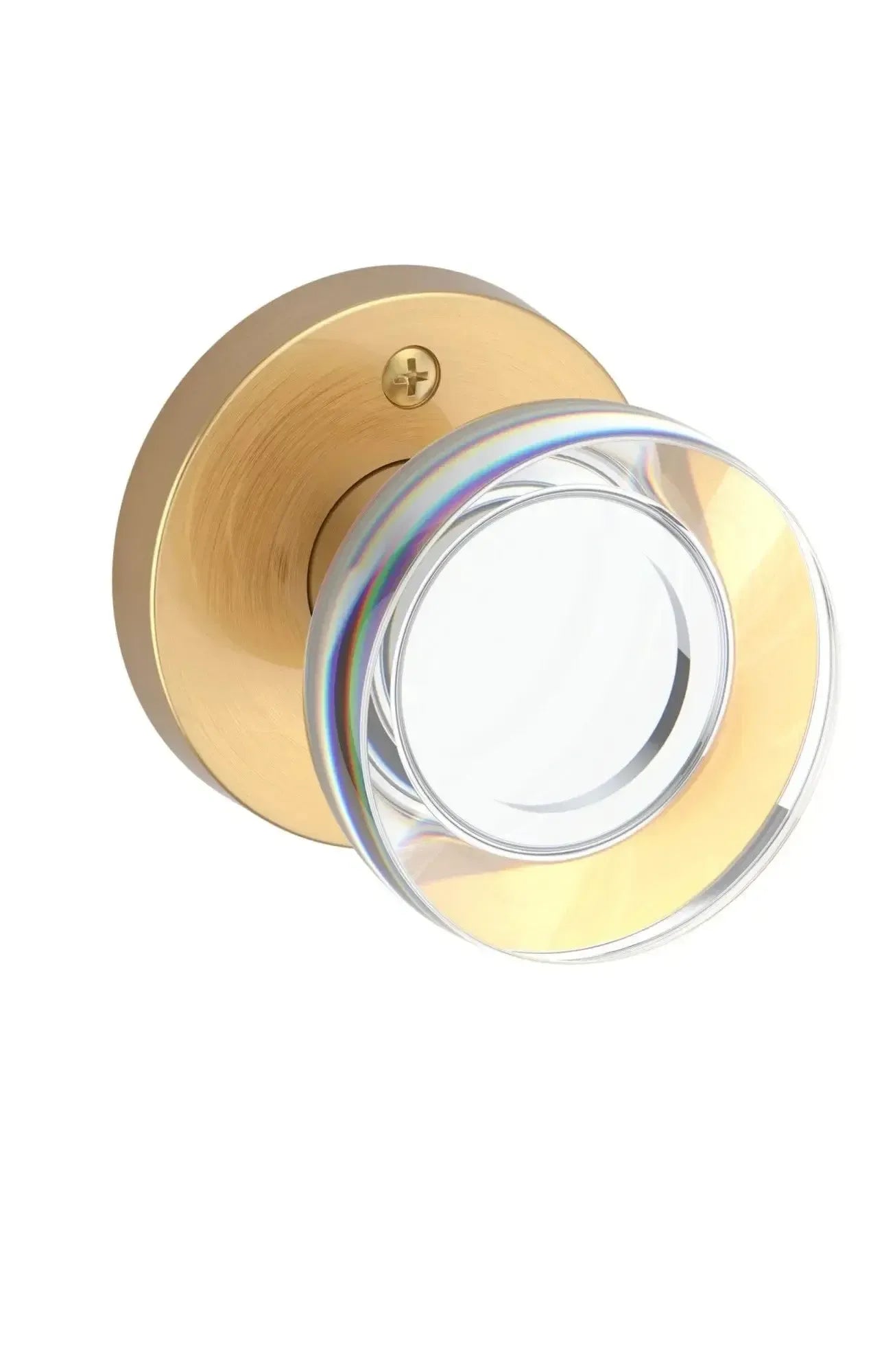 Baldwin Contemporary Crystal Knob with Contemporary Round Rosette in Lifetime Satin Brass finish