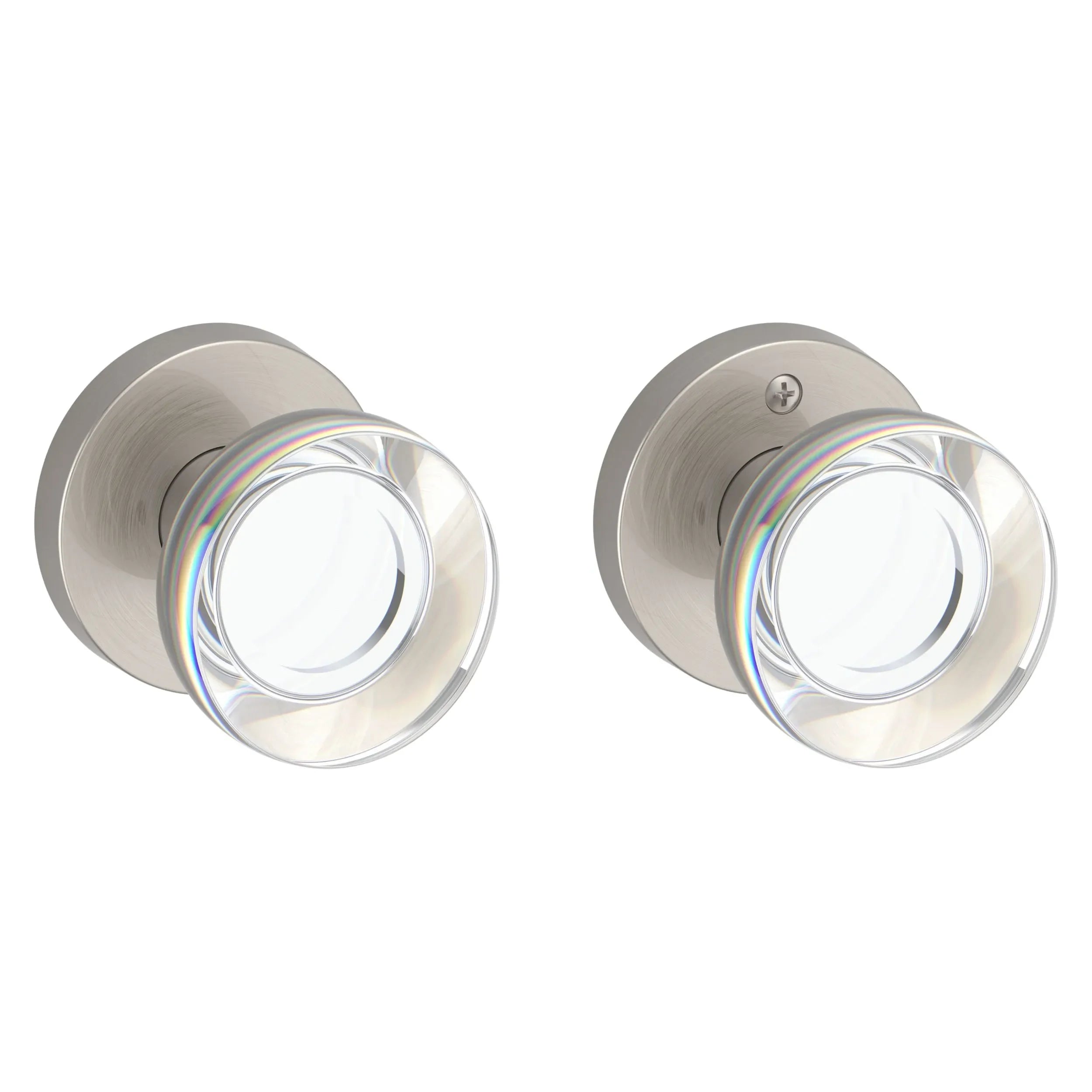 Baldwin Contemporary Crystal Knob with Contemporary Round Rosette Satin Nickel