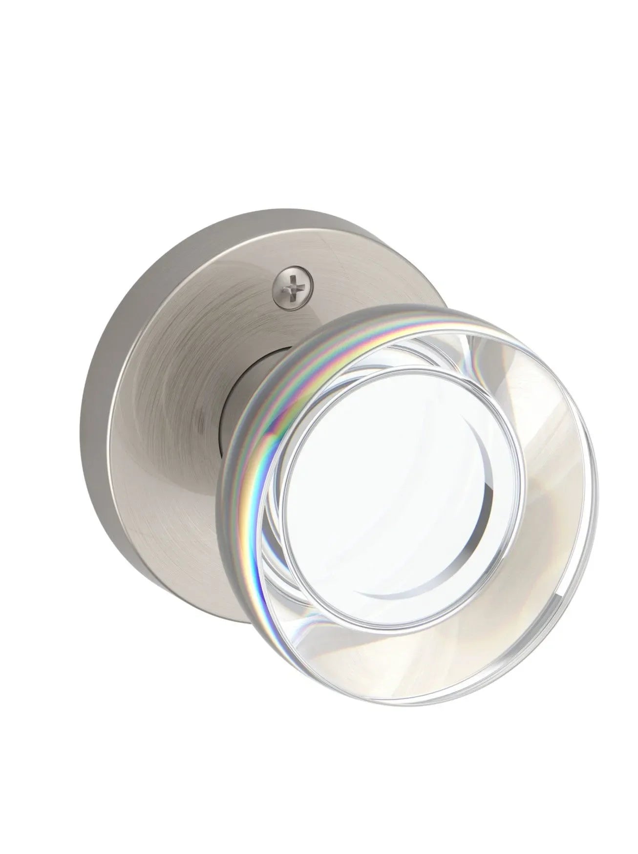 Baldwin Contemporary Crystal Knob with Contemporary Round Rosette Satin Nickel