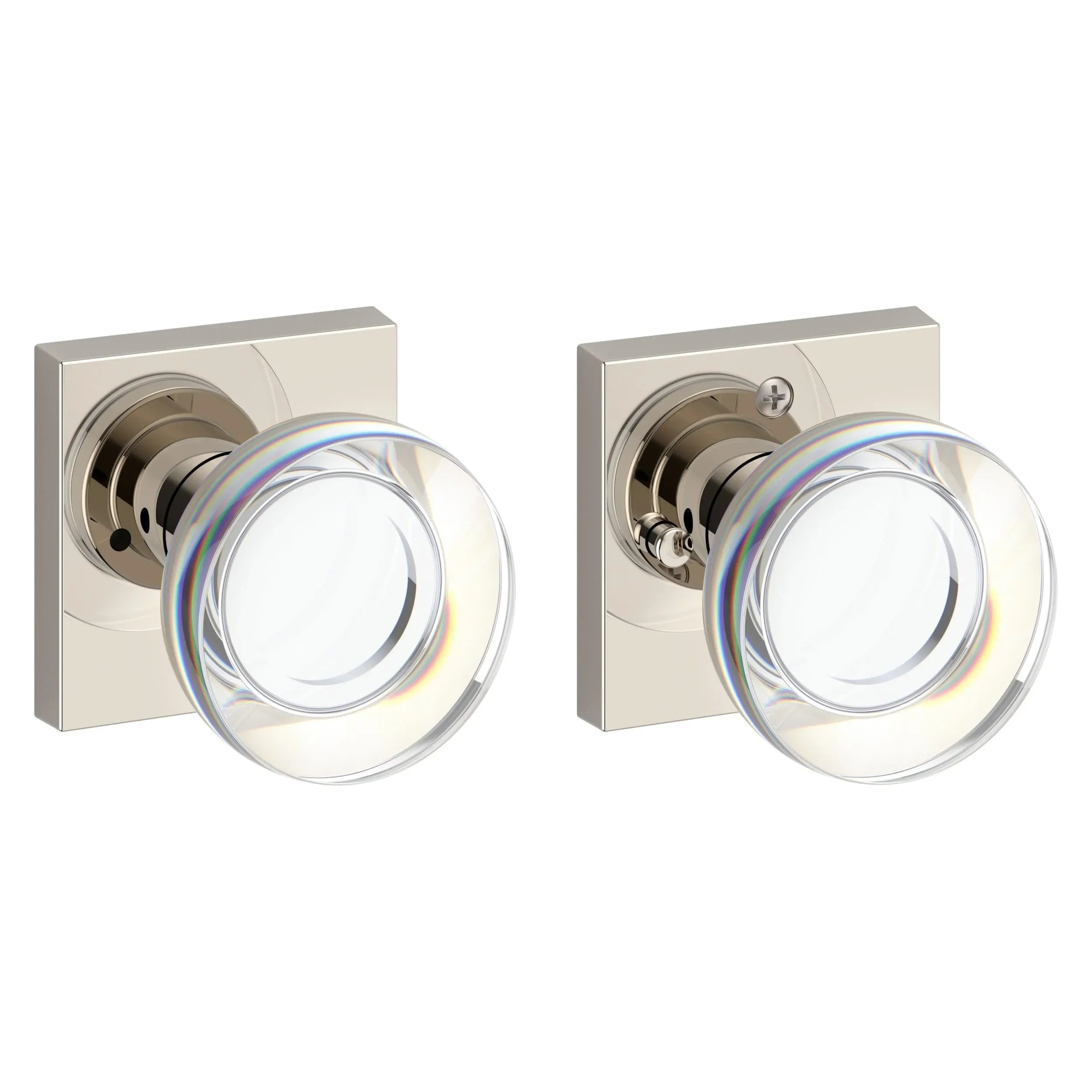 Baldwin Contemporary Crystal Knob with Contemporary Square Rosette Lifetime Polished Nickel