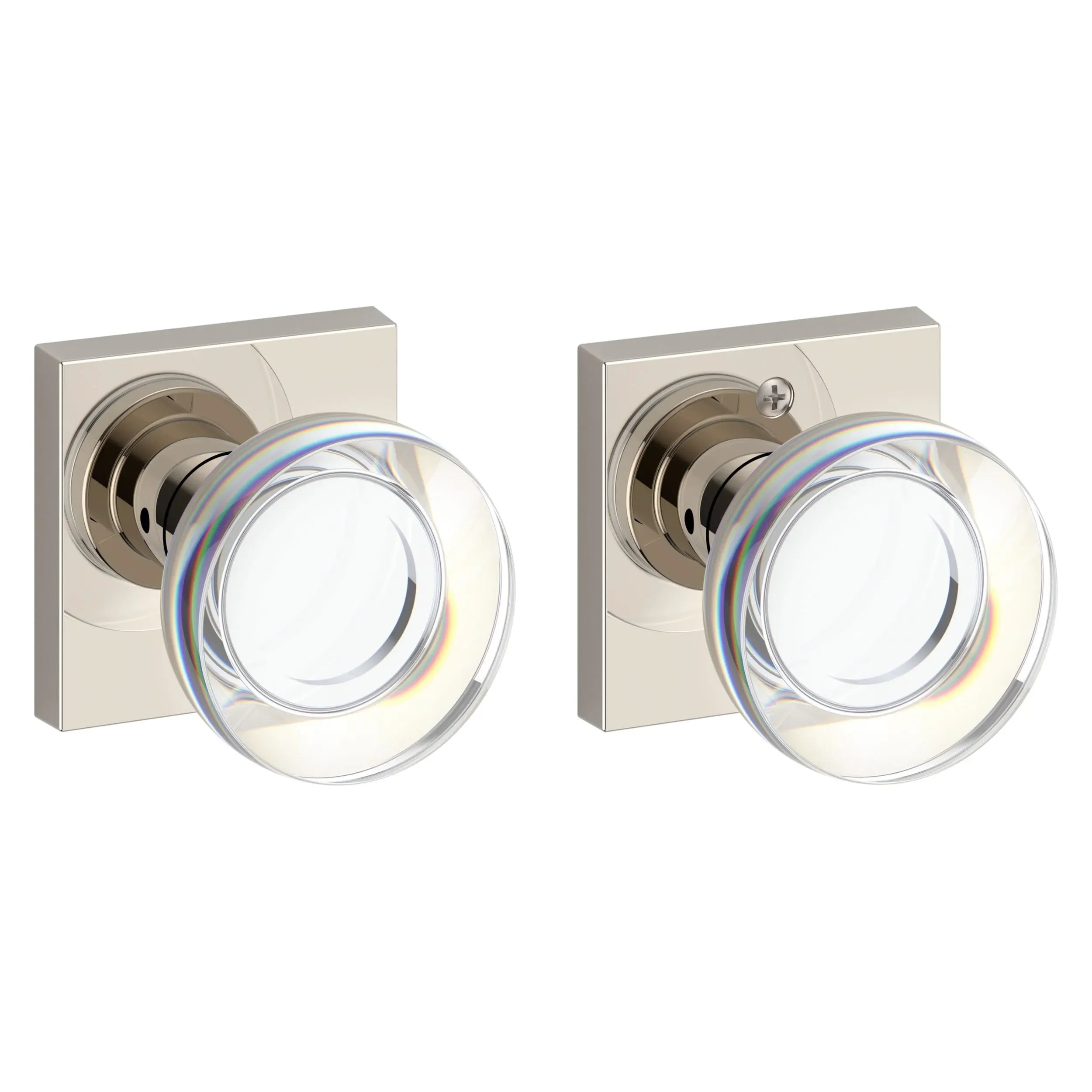 Baldwin Contemporary Crystal Knob with Contemporary Square Rosette Lifetime Polished Nickel