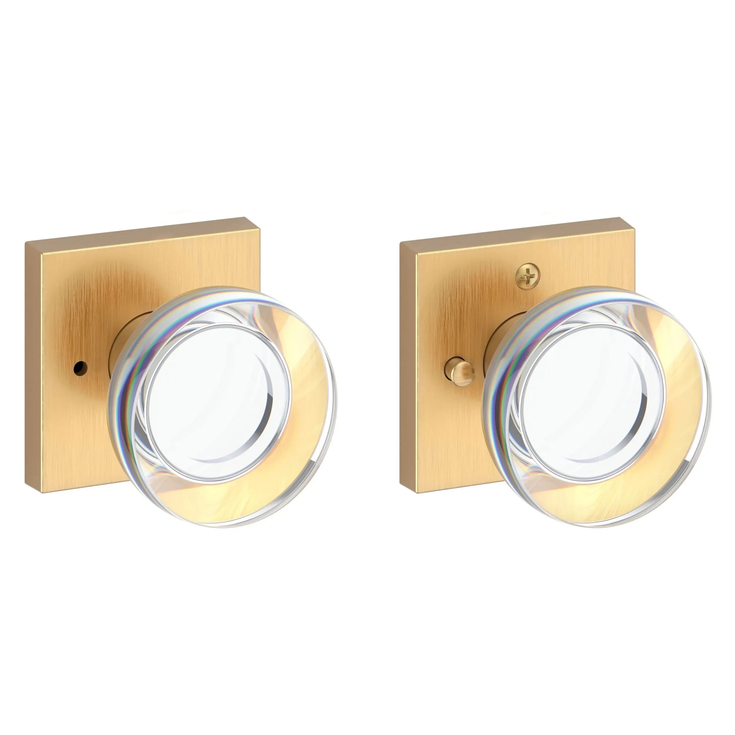 Baldwin Contemporary Crystal Knob with Contemporary Square Rosette Lifetime Satin Brass
