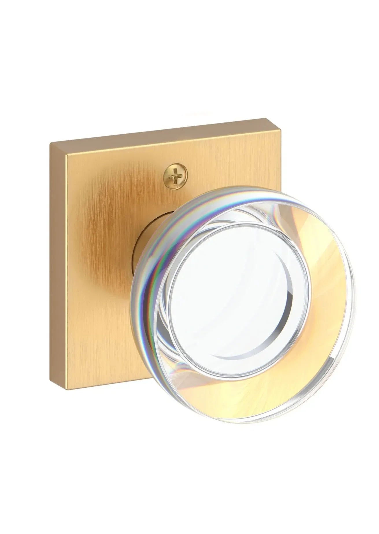 Baldwin Contemporary Crystal Knob with Contemporary Square Rosette Lifetime Satin Brass
