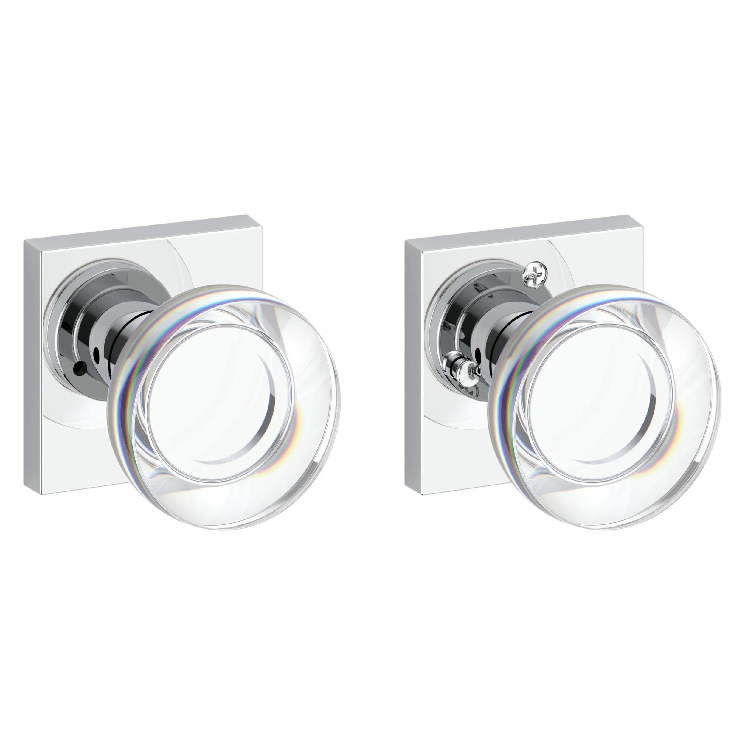 Baldwin Contemporary Crystal Knob with Contemporary Square Rosette Polished Chrome