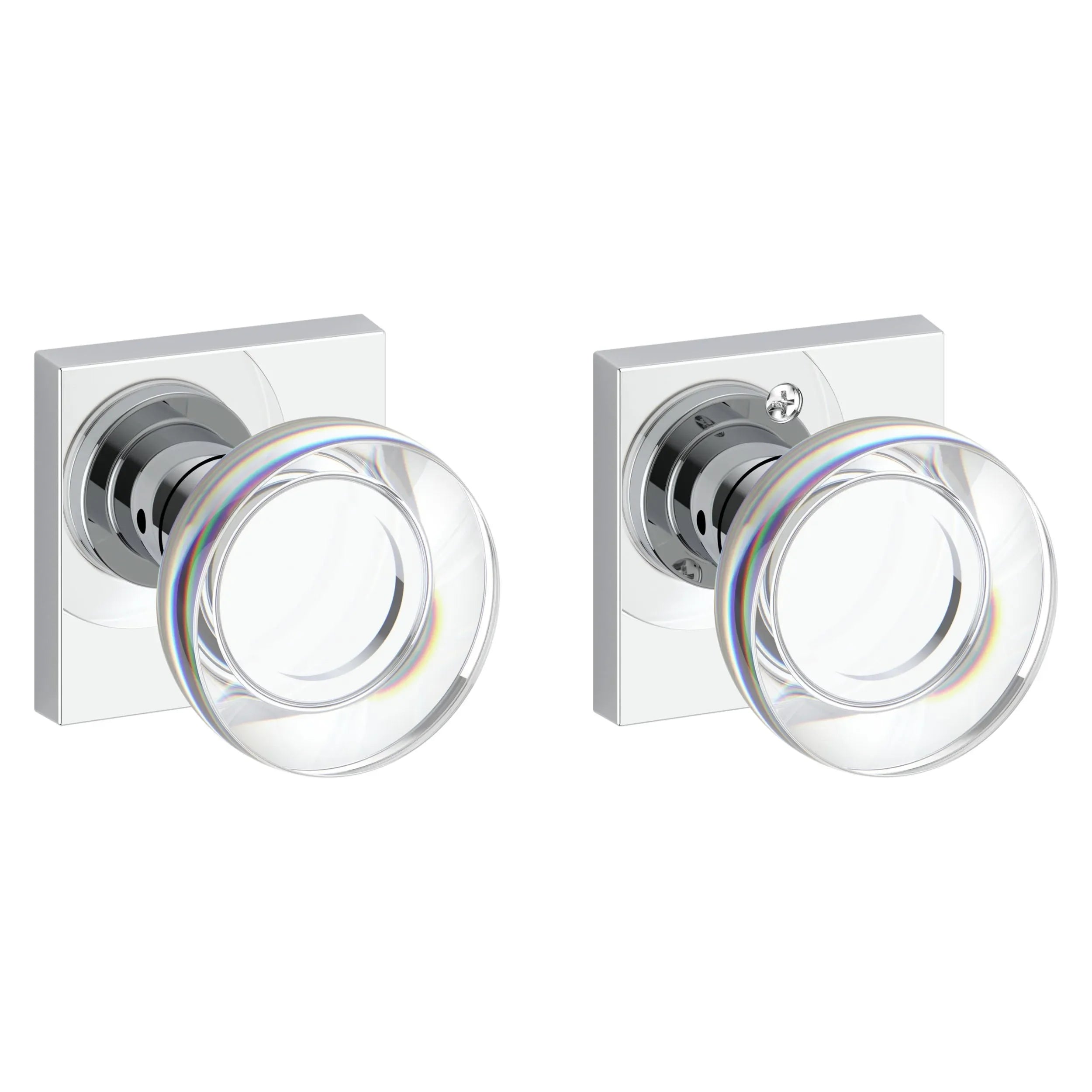 Baldwin Contemporary Crystal Knob with Contemporary Square Rosette Polished Chrome