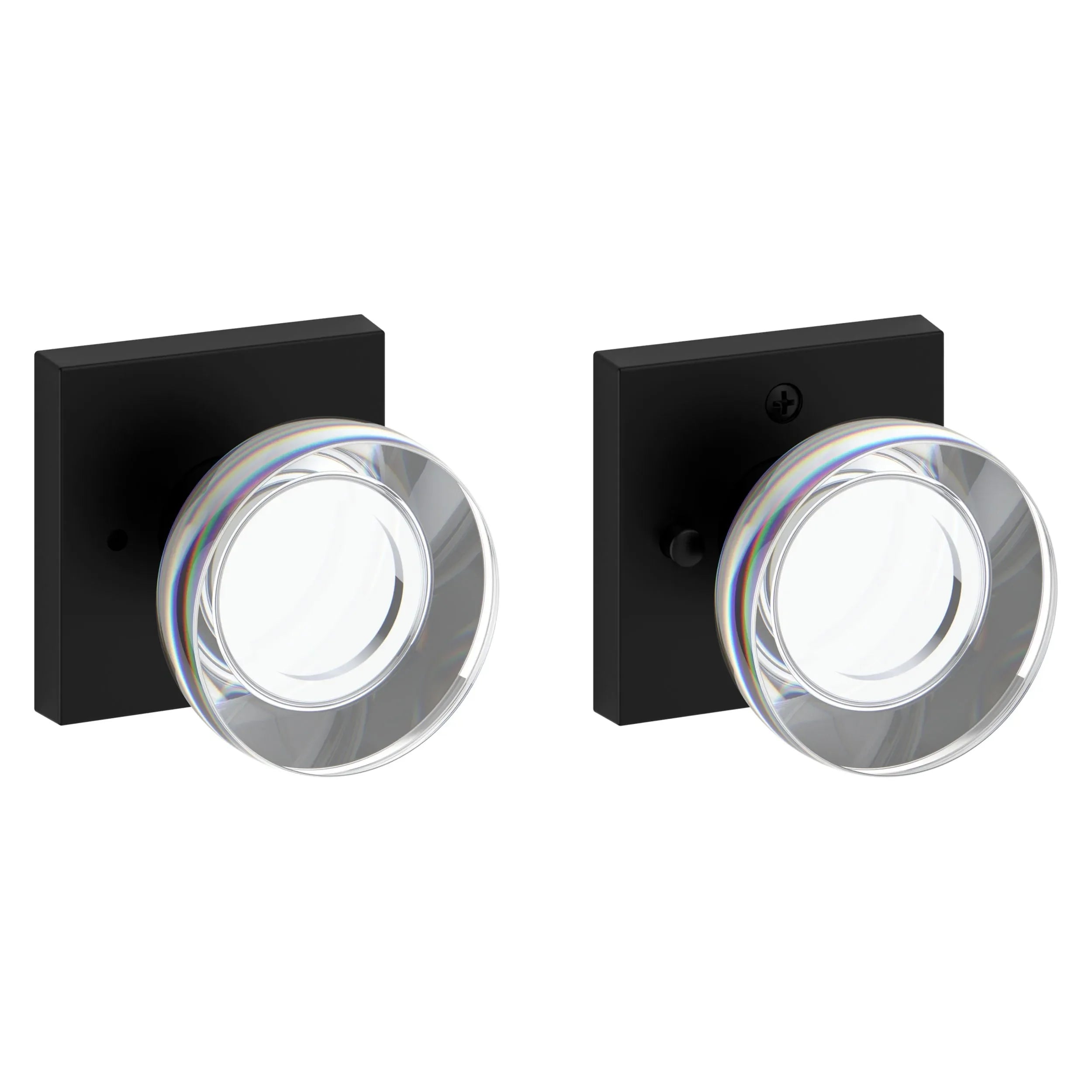 Baldwin Contemporary Crystal Knob with Contemporary Square Rosette Satin Black