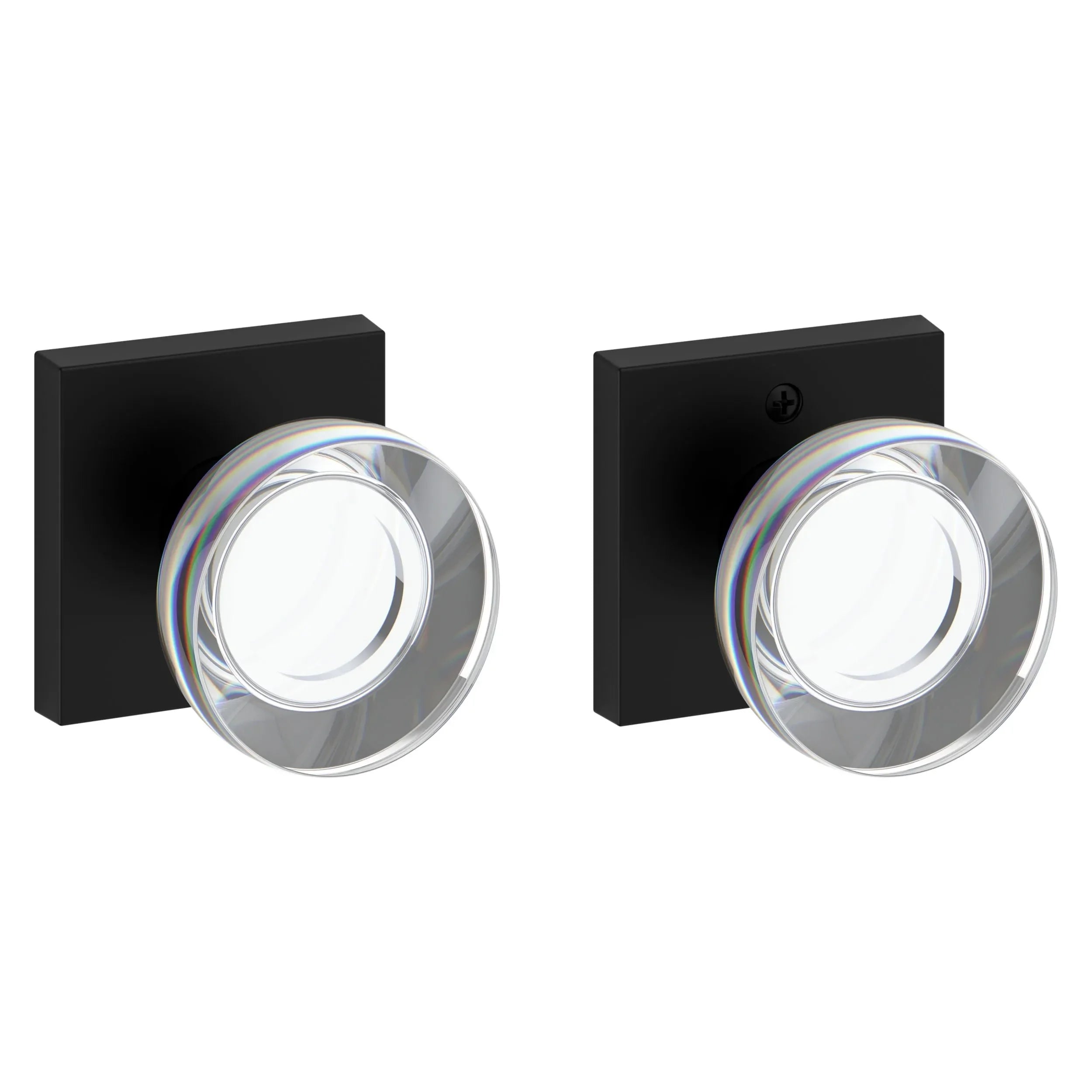 Baldwin Contemporary Crystal Knob with Contemporary Square Rosette Satin Black