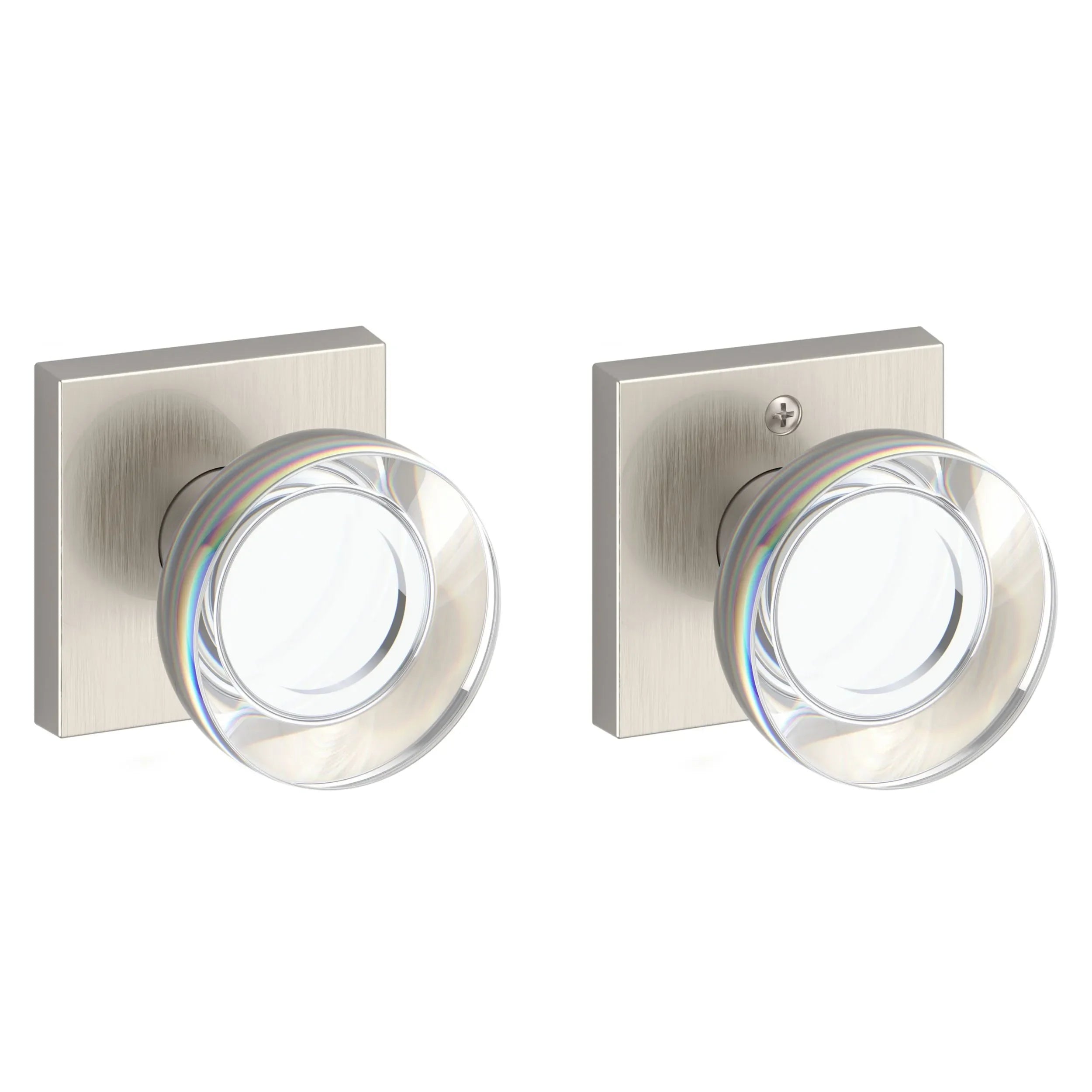 Baldwin Contemporary Crystal Knob with Contemporary Square Rosette Satin Nickel