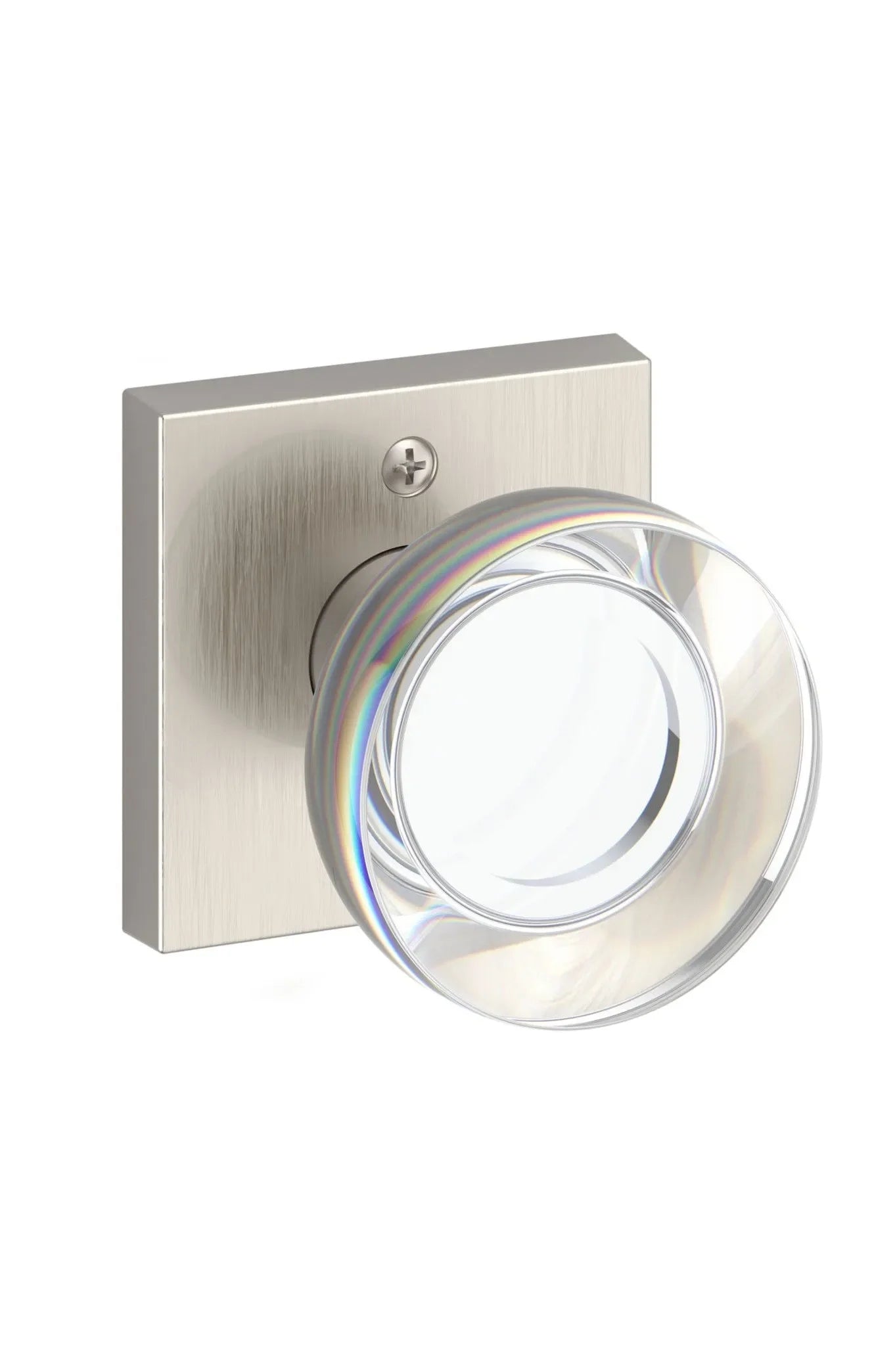 Baldwin Contemporary Crystal Knob with Contemporary Square Rosette Satin Nickel
