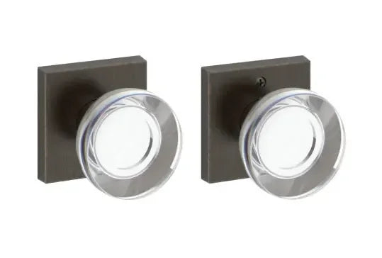 Baldwin Contemporary Crystal Knob with Contemporary Square Rosette Venetian Bronze