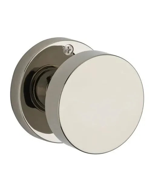 Baldwin Contemporary Knob with Contemporary Round Rosette Lifetime Polished Nickel
