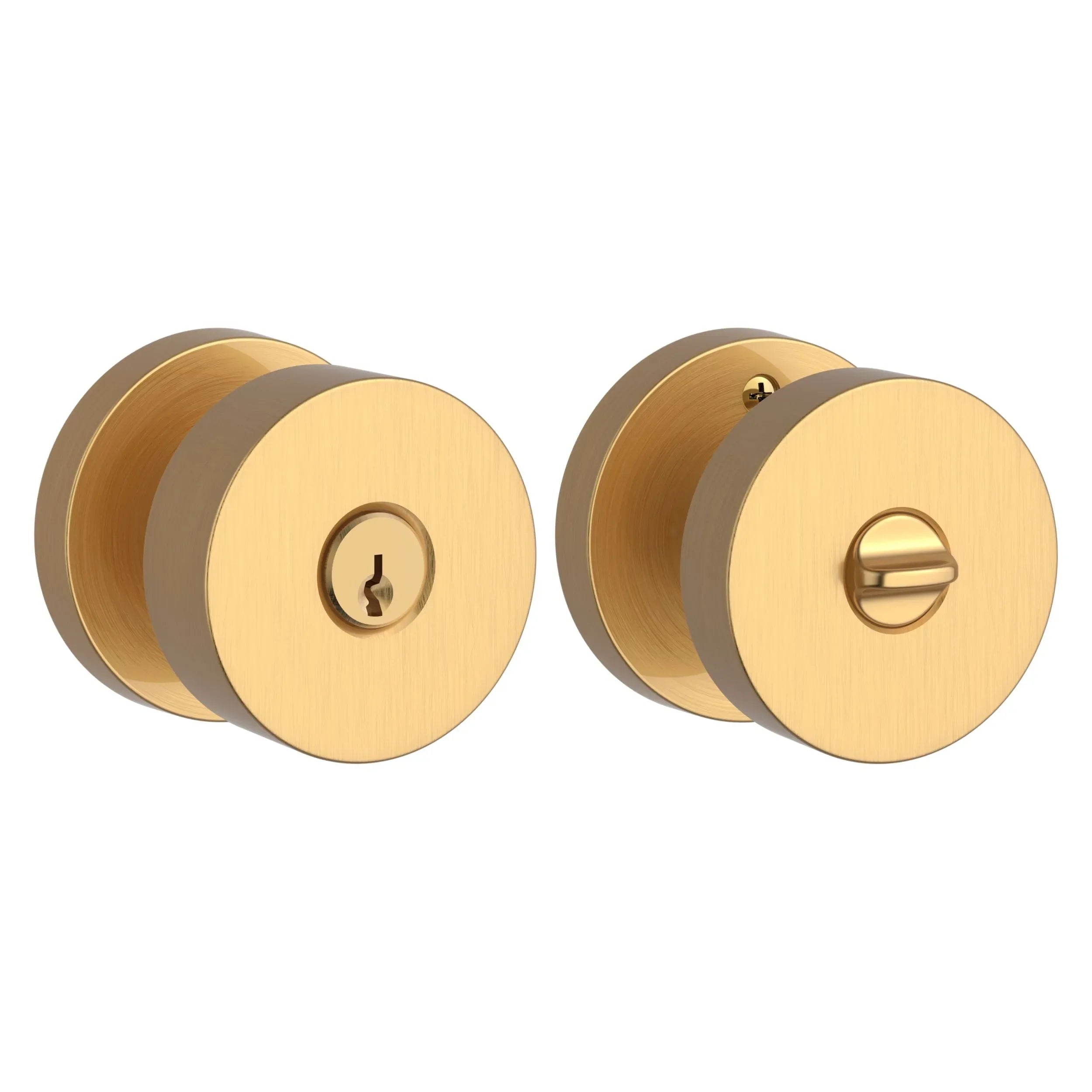 Baldwin Contemporary Knob with Contemporary Round Rosette Lifetime Satin Brass