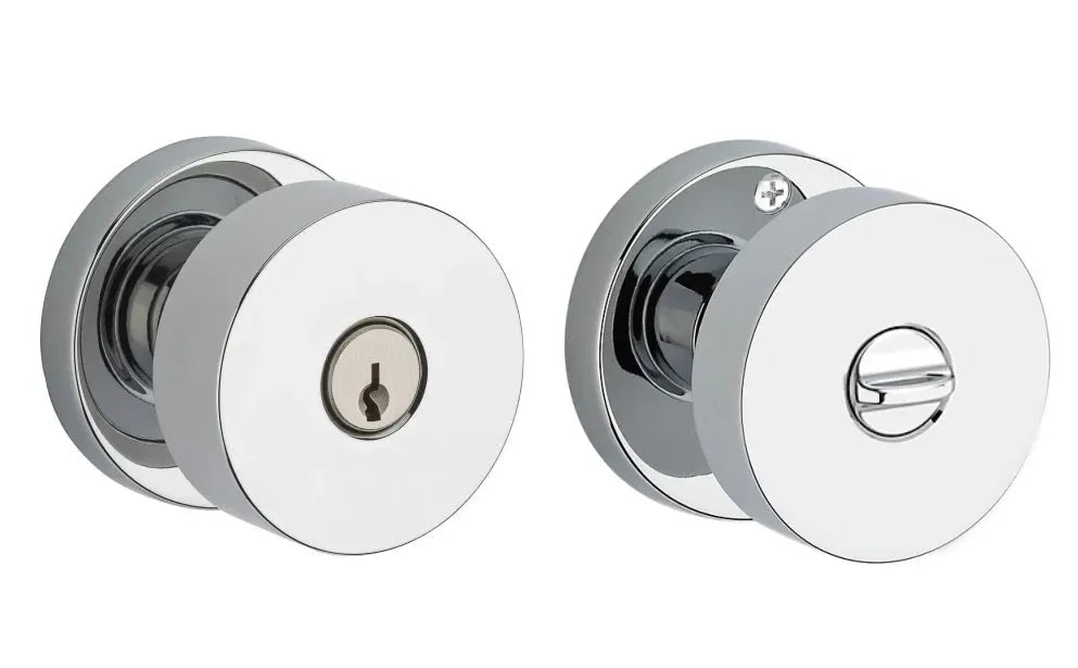 Baldwin Contemporary Knob with Contemporary Round Rosette Polished Chrome